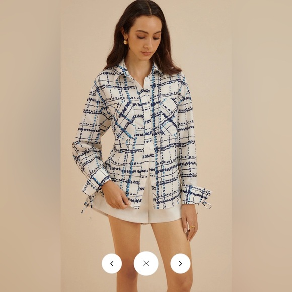 Commense - Oversized Lapel Plaid Printed Pockets Shirt - L - Picture 5 of 7